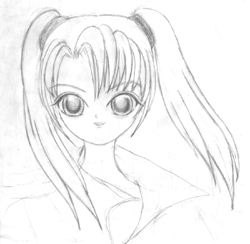 二つ結びの女の子鉛筆描き